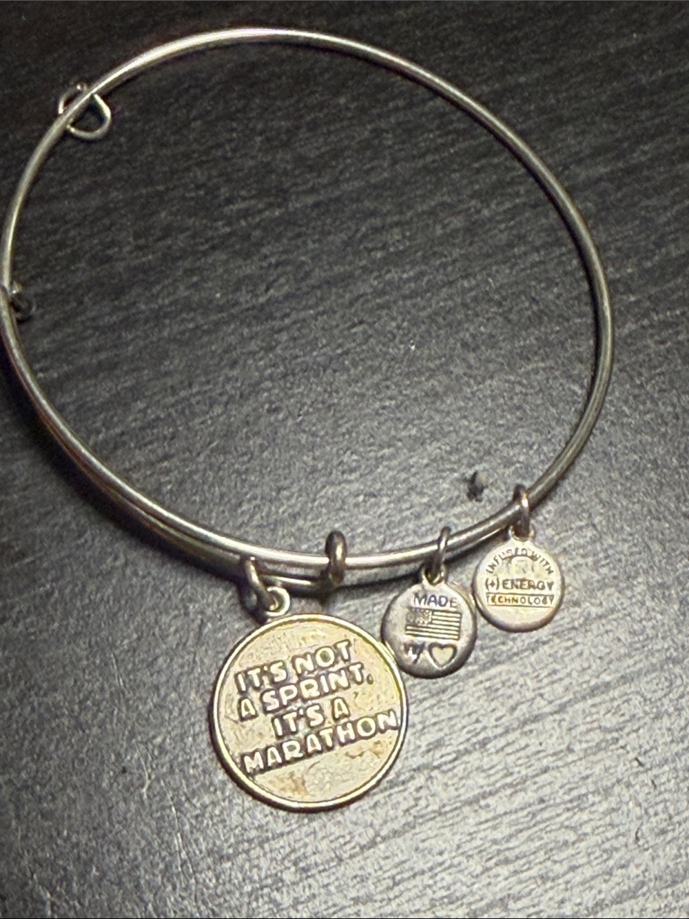 Alex and Ani Silver-Tone Inspirational Charm Bangle with Round Quote Charms